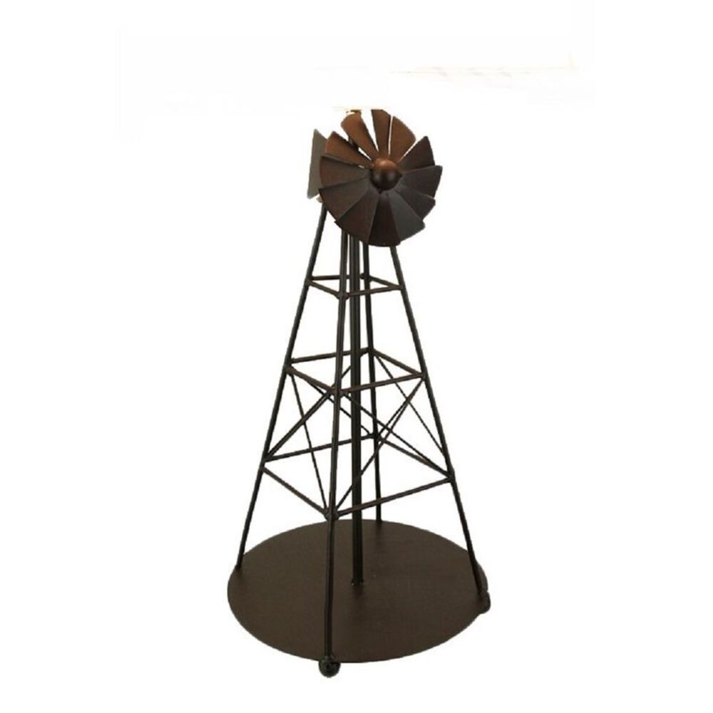 Industrial Farmhouse Rustic Brown Windmill Metal Table Lamp